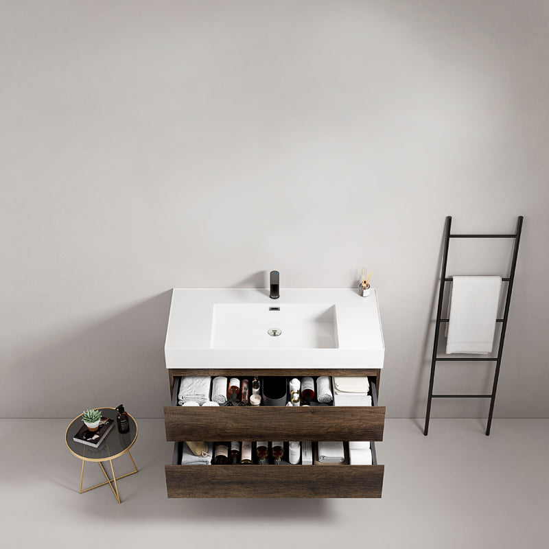 Mobile bagno sospeso 80 cm Bruno Scuro Lavabo in Resina Senza Specchio - Fiji Wood