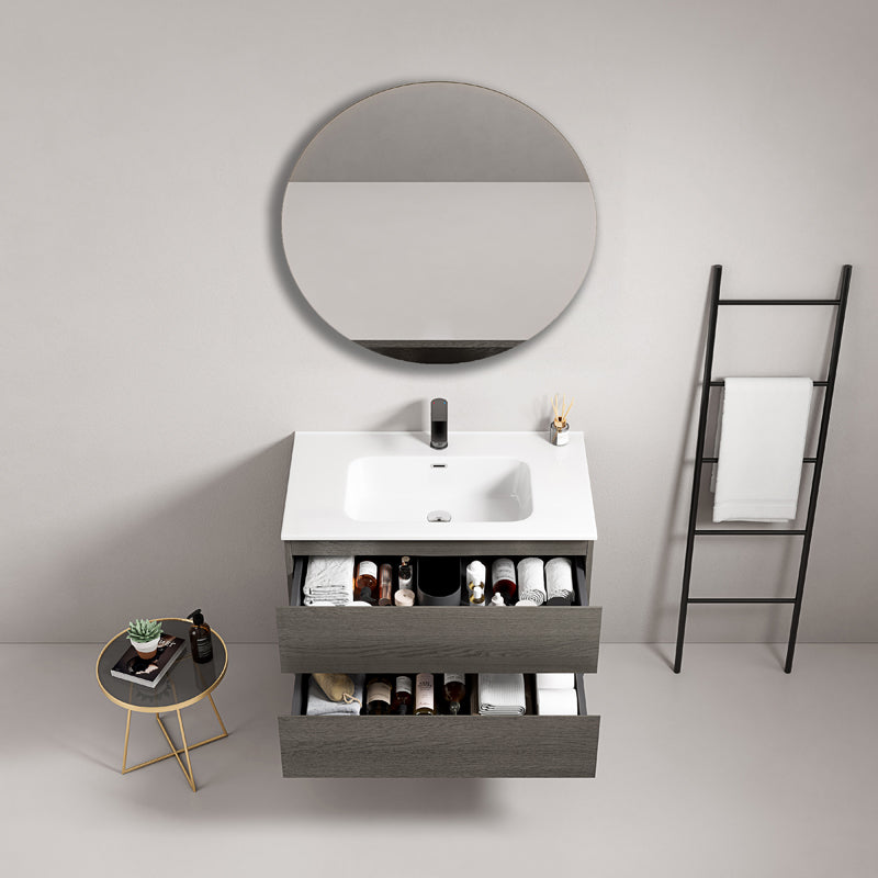 Mobile bagno sospeso 80 cm Grey Lavabo in Ceramica Specchio Tondo - Fiji Wood