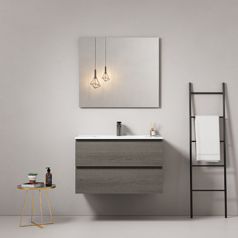 Mobile bagno sospeso 80 cm Grey Lavabo in Ceramica Specchio Quadro - Fiji Wood