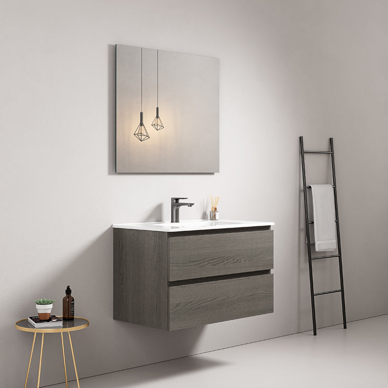Mobile bagno sospeso 80 cm Grey Lavabo in Ceramica Specchio Quadro - Fiji Wood