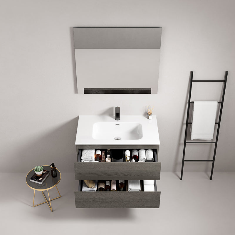 Mobile bagno sospeso 80 cm Grey Lavabo in Ceramica Specchio Quadro - Fiji Wood
