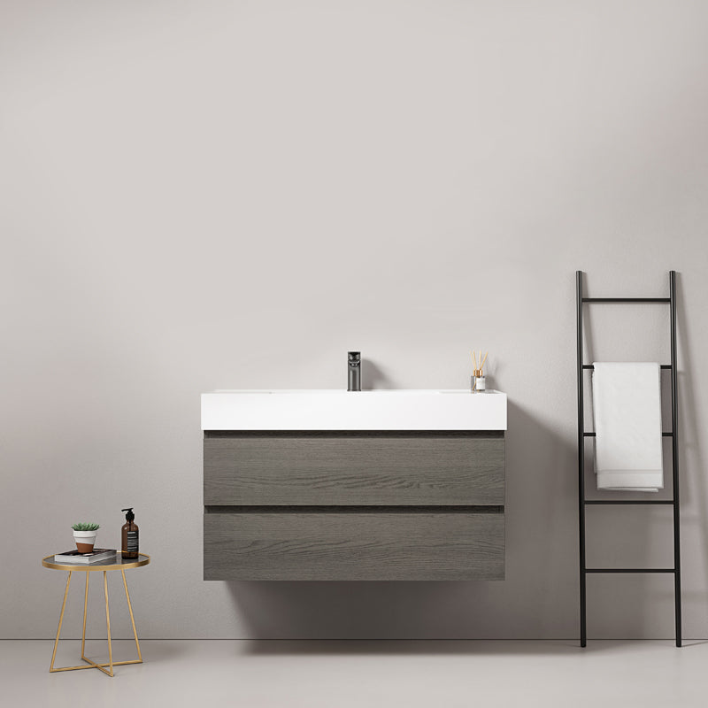 Mobile bagno sospeso 80 cm Grey Lavabo in Resina Senza Specchio - Fiji Wood