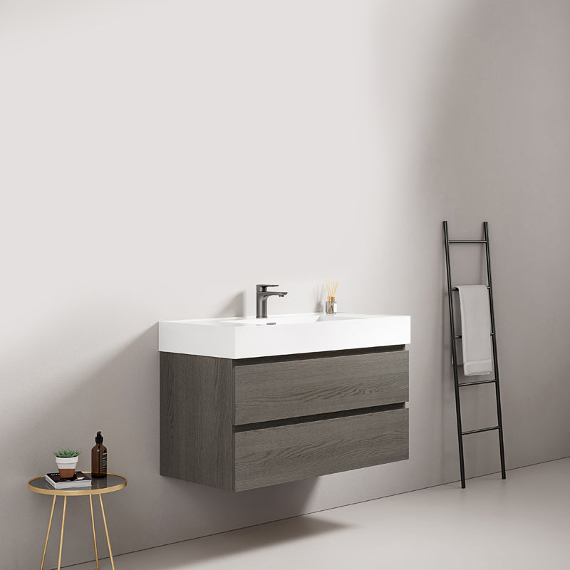 Mobile bagno sospeso 80 cm Grey Lavabo in Resina Senza Specchio - Fiji Wood