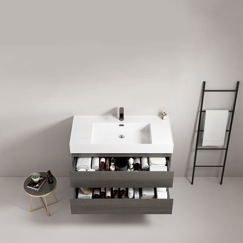 Mobile bagno sospeso 80 cm Grey Lavabo in Resina Senza Specchio - Fiji Wood