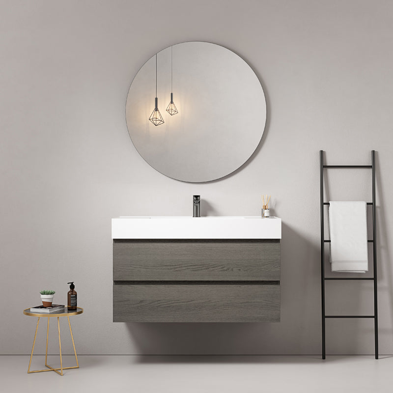 Mobile bagno sospeso 80 cm Grey Lavabo in Resina Specchio Tondo - Fiji Wood