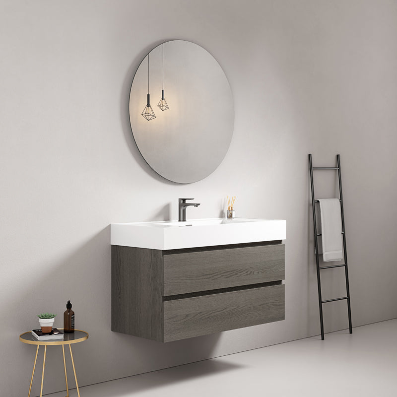Mobile bagno sospeso 80 cm Grey Lavabo in Resina Specchio Tondo - Fiji Wood