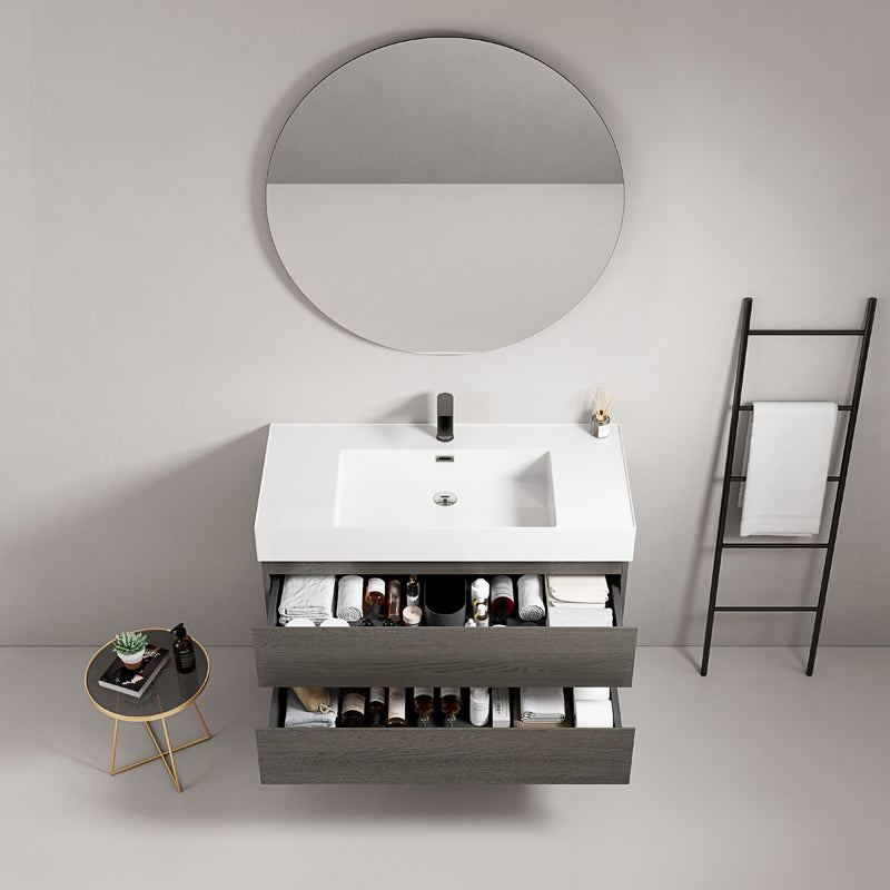 Mobile bagno sospeso 80 cm Grey Lavabo in Resina Specchio Tondo - Fiji Wood