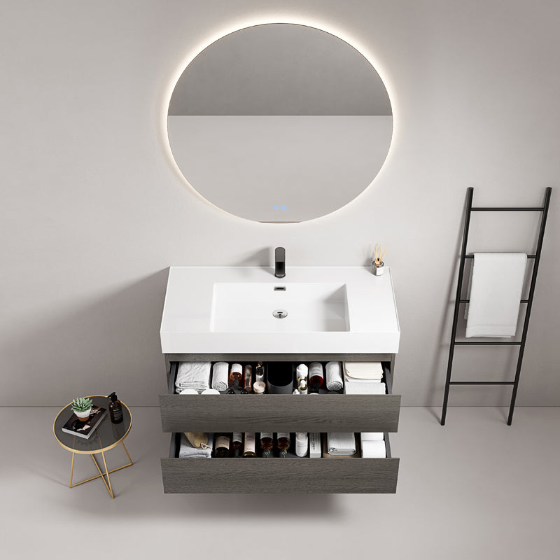 Mobile bagno sospeso 80 cm Grey Lavabo in Resina Specchio Tondo Retroilluminato - Fiji Wood