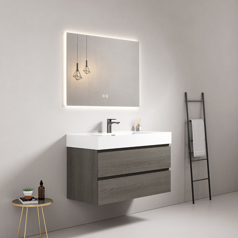 Mobile bagno sospeso 80 cm Grey Lavabo in Resina Specchio Quadro Retroilluminato - Fiji Wood