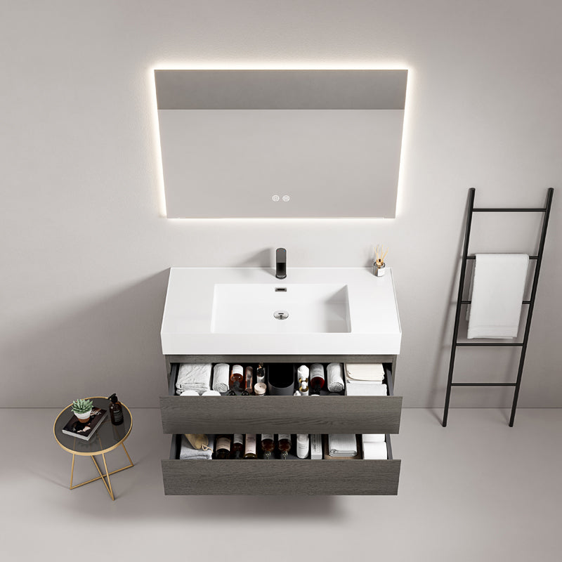 Mobile bagno sospeso 80 cm Grey Lavabo in Resina Specchio Quadro Retroilluminato - Fiji Wood