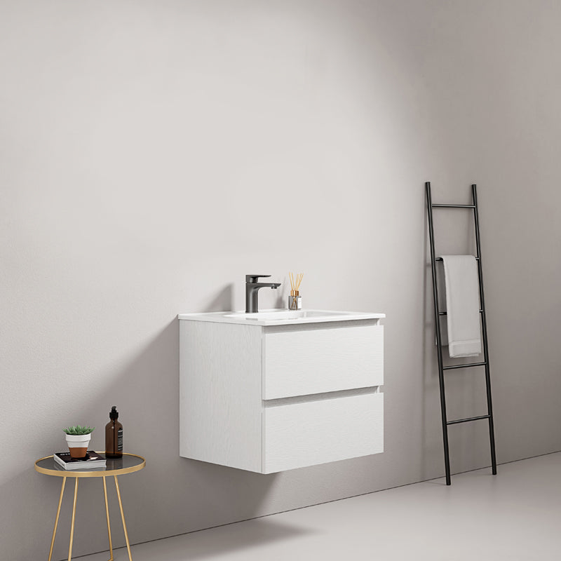 Mobile bagno sospeso 60 cm Bianco Lavabo in Ceramica Senza Specchio - Fiji Wood