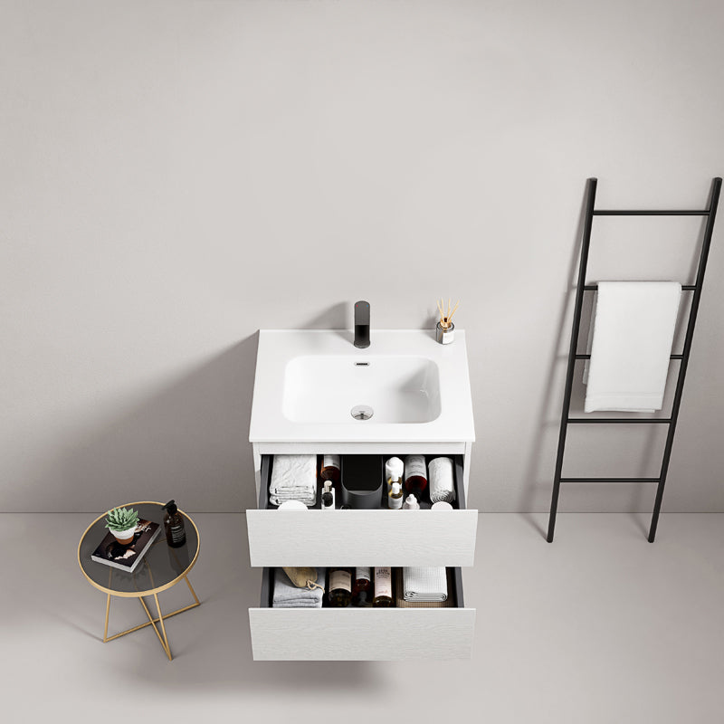 Mobile bagno sospeso 60 cm Bianco Lavabo in Ceramica Senza Specchio - Fiji Wood