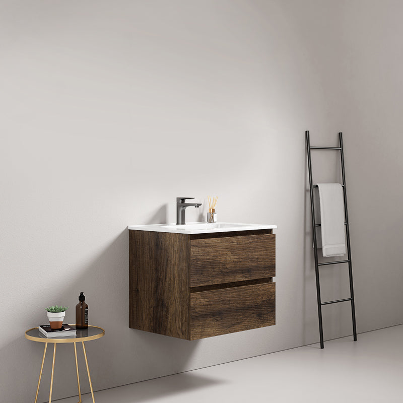 Mobile bagno sospeso 60 cm Bruno Scuro Lavabo in Ceramica Senza Specchio - Fiji Wood