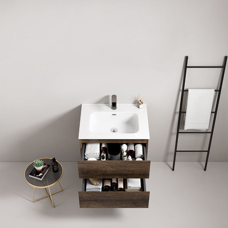 Mobile bagno sospeso 60 cm Bruno Scuro Lavabo in Ceramica Senza Specchio - Fiji Wood