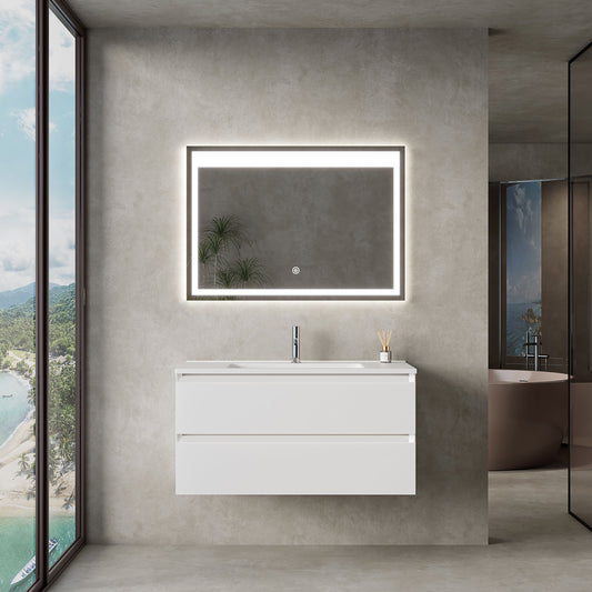Mobile Bagno Marsiglia 100 cm White Matt Specchio Led Touch Incluso - MedaHome
