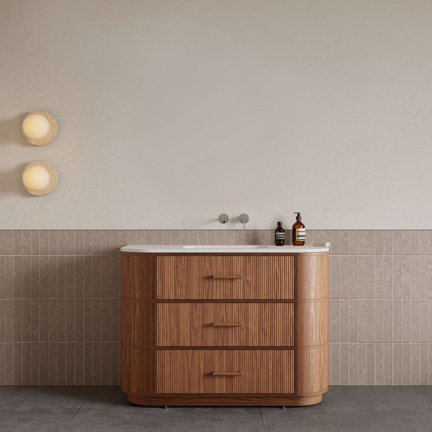 Mobile Bagno 120 cm A Terra Rovere Medio Senza Specchio - Naru