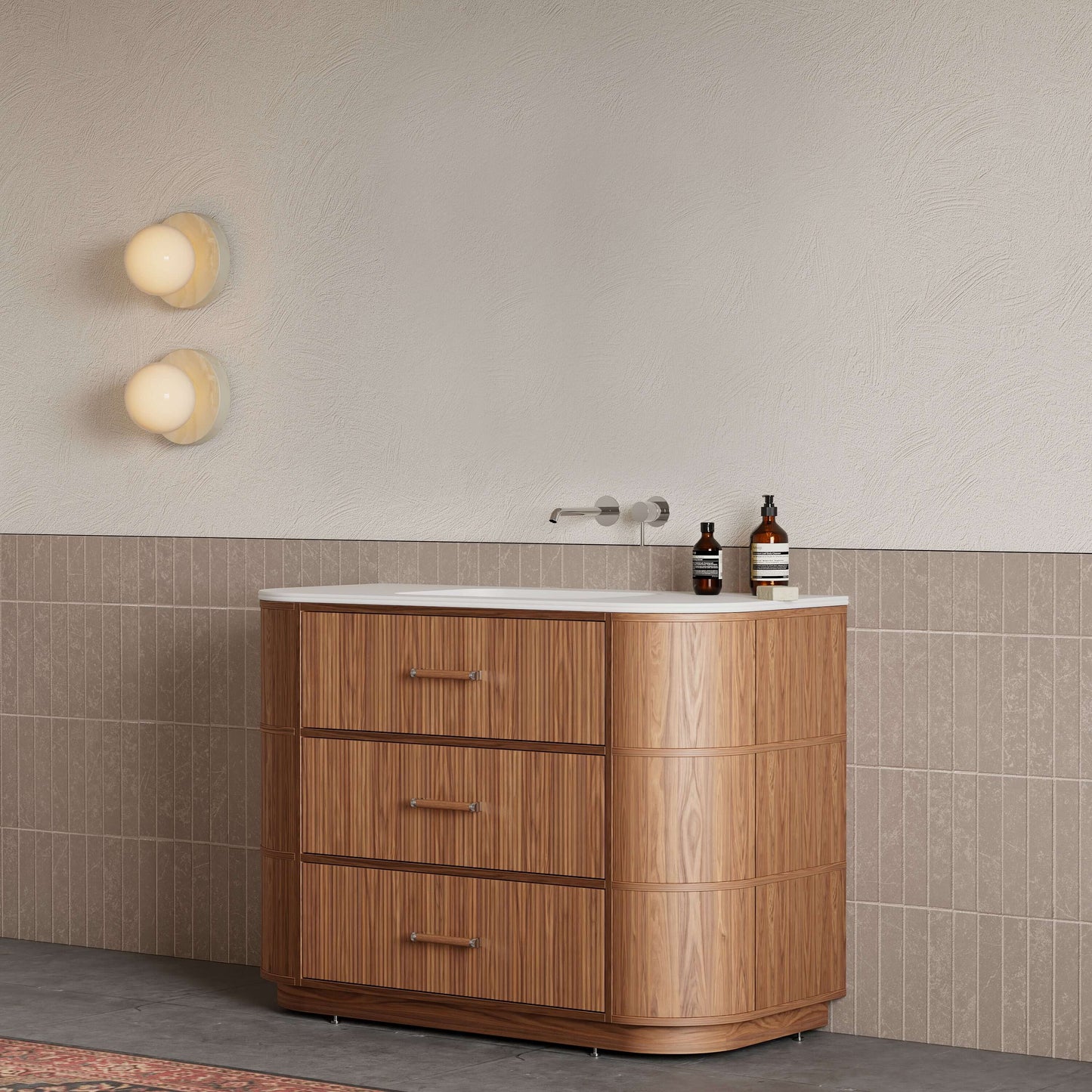 Mobile Bagno 120 cm A Terra Rovere Medio Senza Specchio - Naru