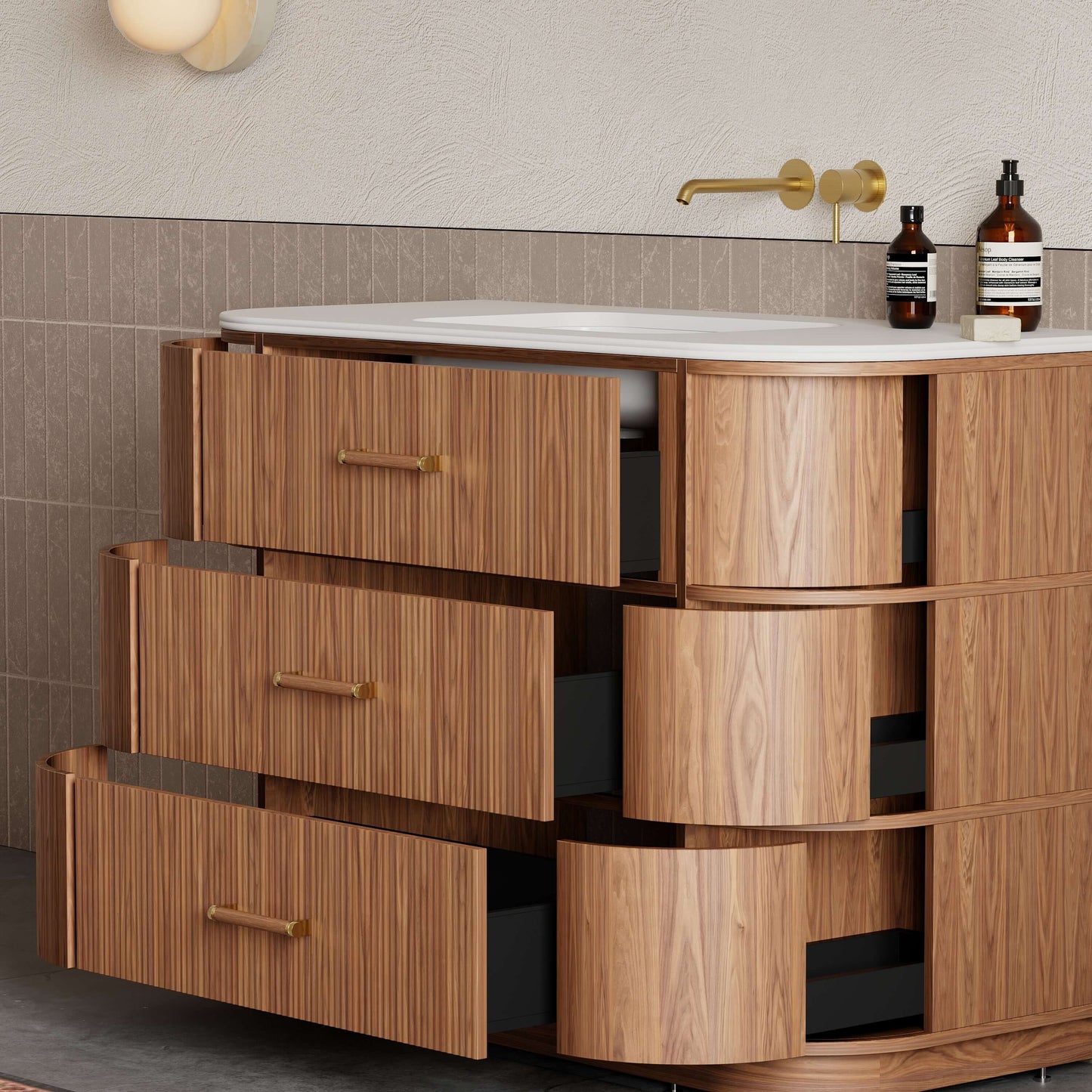 Mobile Bagno 120 cm A Terra Rovere Medio Senza Specchio - Naru