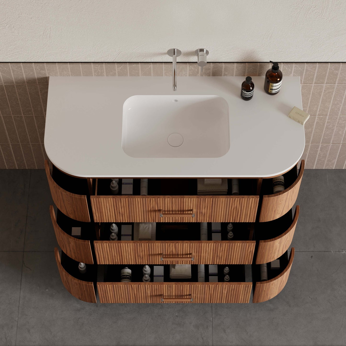 Mobile Bagno 120 cm A Terra Rovere Medio Senza Specchio - Naru