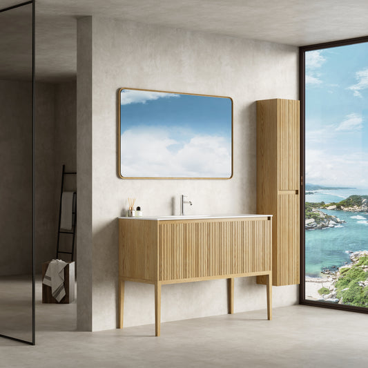 Mobile Bagno 120 cm A Terra Rovere Chiaro Specchio con Cornice - Pace