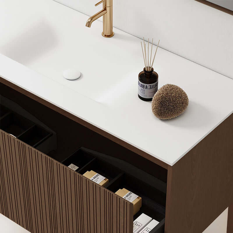 Mobile Bagno 120 cm A Terra Rovere Scuro Senza Specchio - Pace