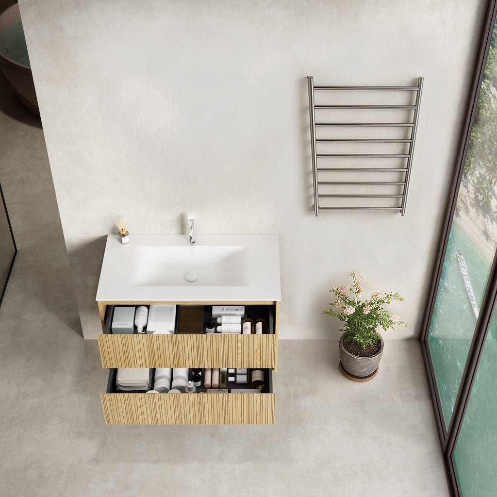 Mobile Bagno Sospeso 90 cm Rovere Chiaro Senza Specchio - Pace Plus