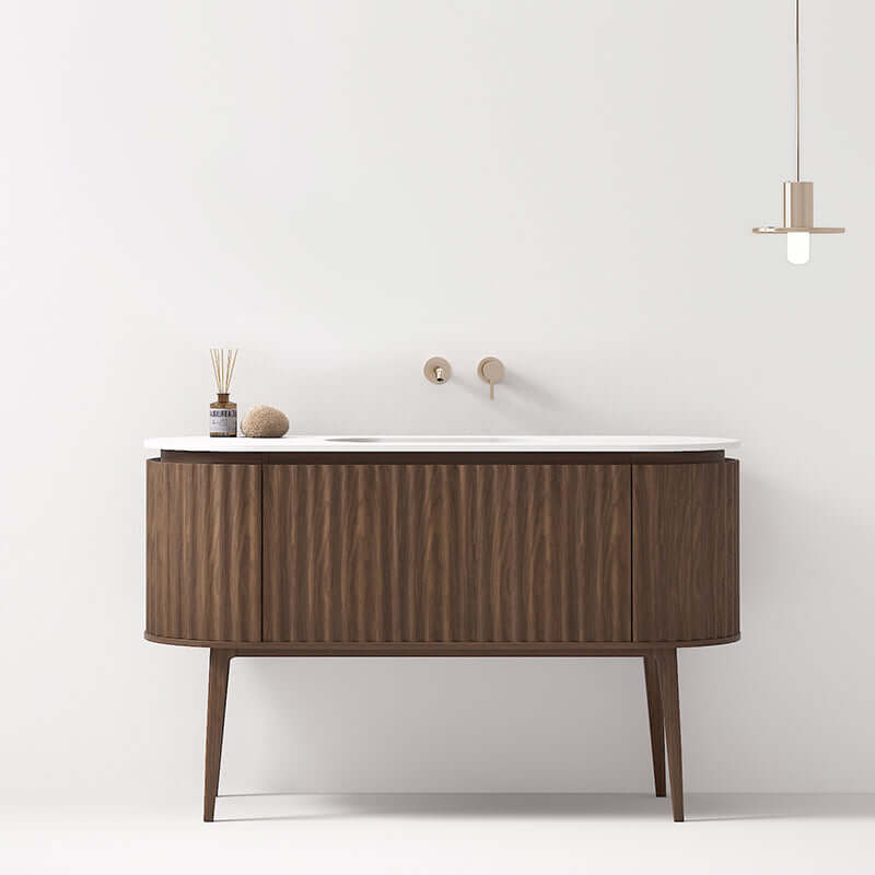 Mobile Bagno 140 cm A Terra Rovere Scuro Senza Specchio - Reid