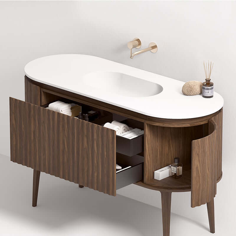 Mobile Bagno 140 cm A Terra Rovere Scuro Senza Specchio - Reid
