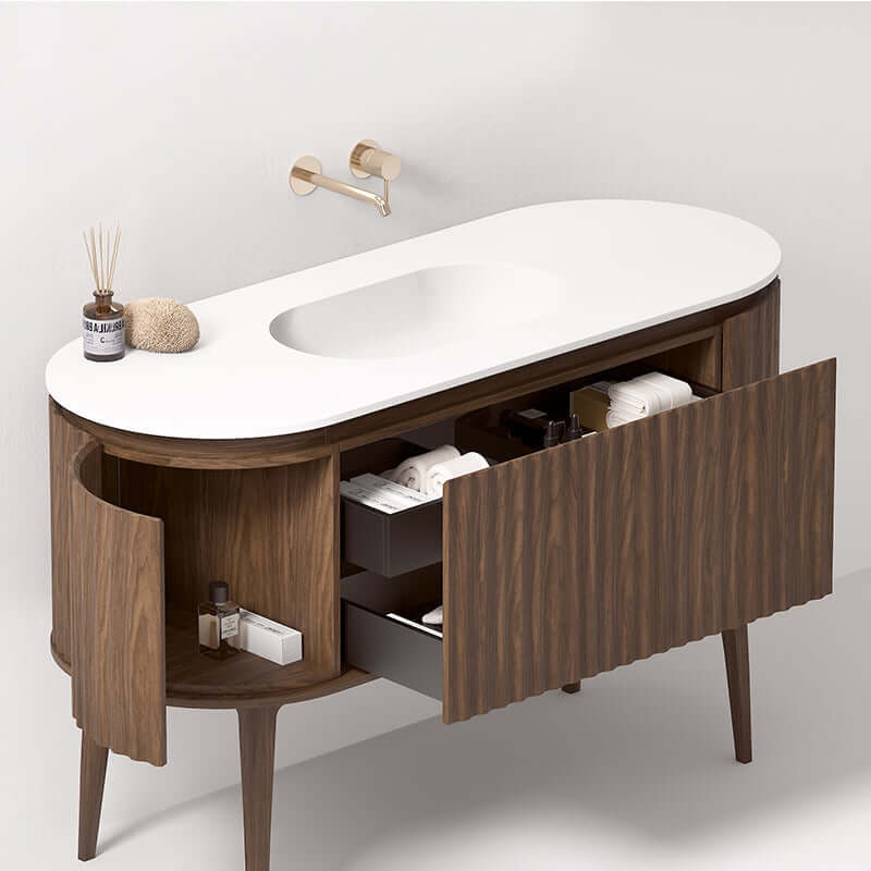 Mobile Bagno 140 cm A Terra Rovere Scuro Senza Specchio - Reid