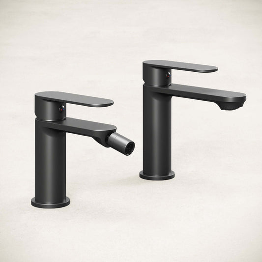 Set Miscelatori Lavabo e Bidet Con Piletta Click Clack Nero - Neptune