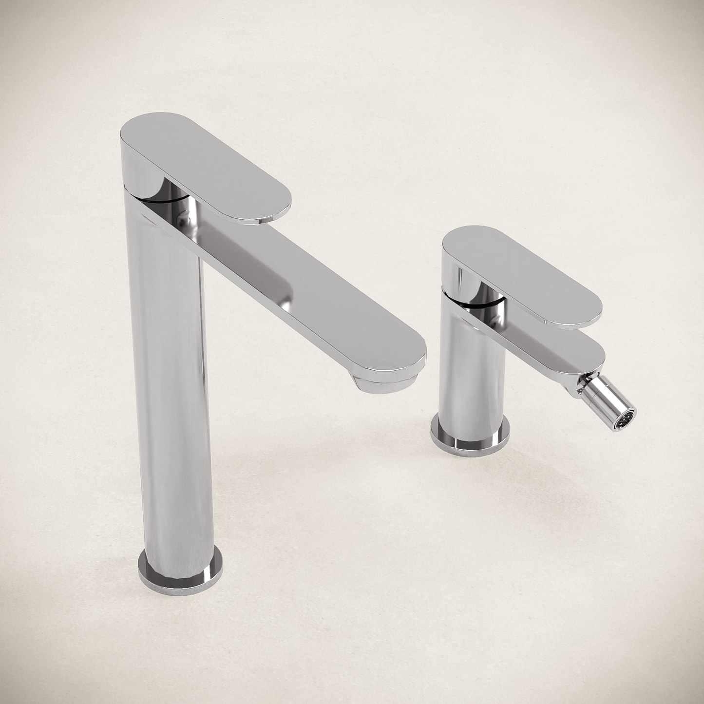 Set Miscelatori Lavabo Alto e Bidet Con Piletta Click Clack Cromo - Neptune