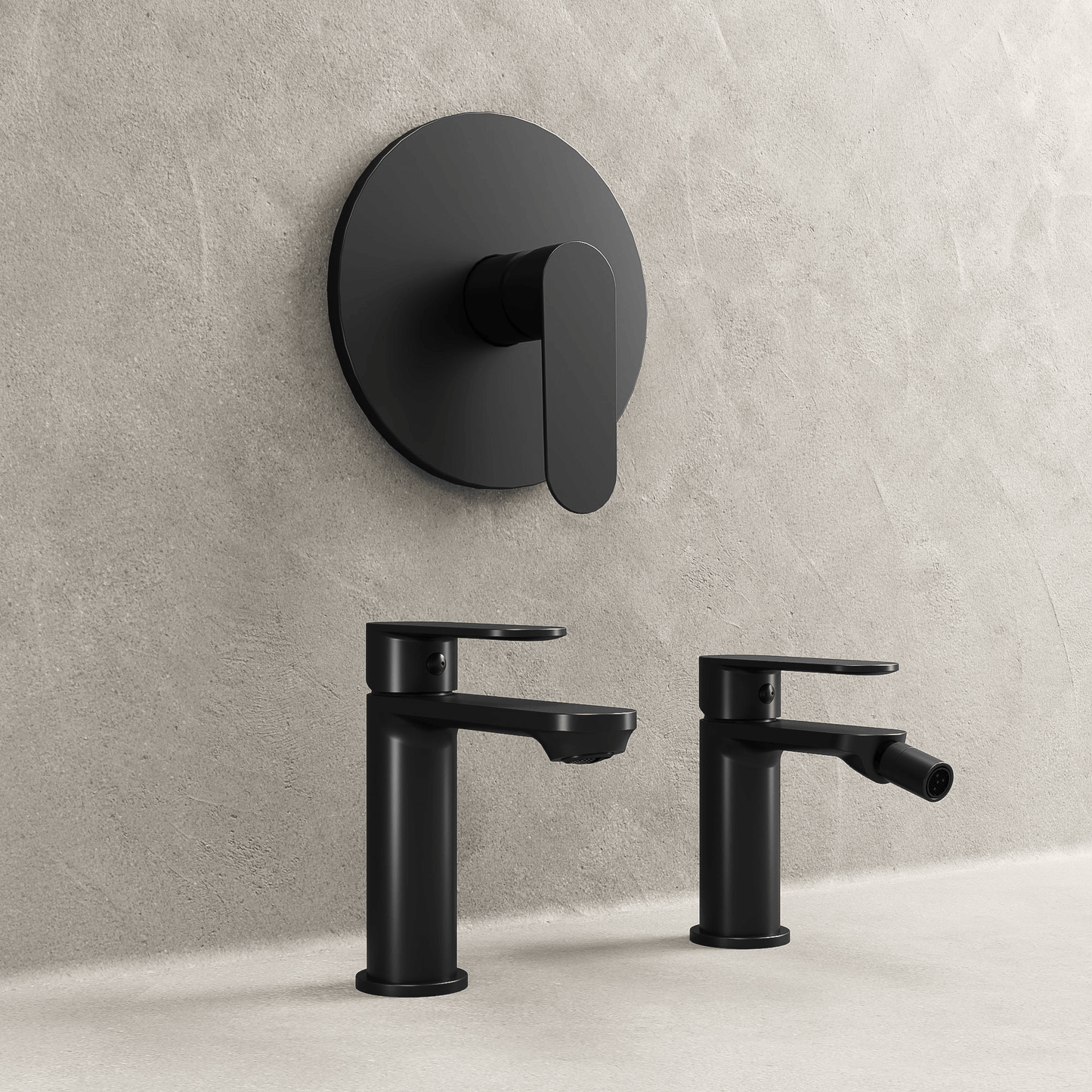 Set Rubinetteria Lavabo Bidet e Doccia Con Piletta Click Clack Nero Satinato - Neptune