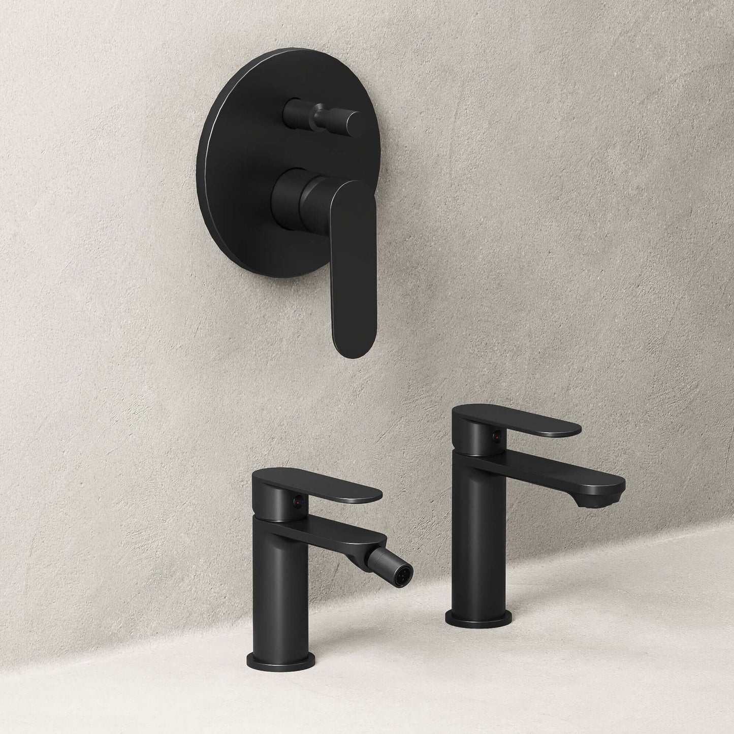 Set Rubinetteria Lavabo Bidet e Doccia Con Deviatore Con Piletta Click Clack Nero - Neptune