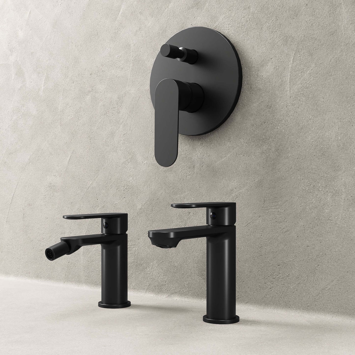 Set Rubinetteria Lavabo Bidet e Doccia Con Deviatore Con Piletta Click Clack Nero - Neptune