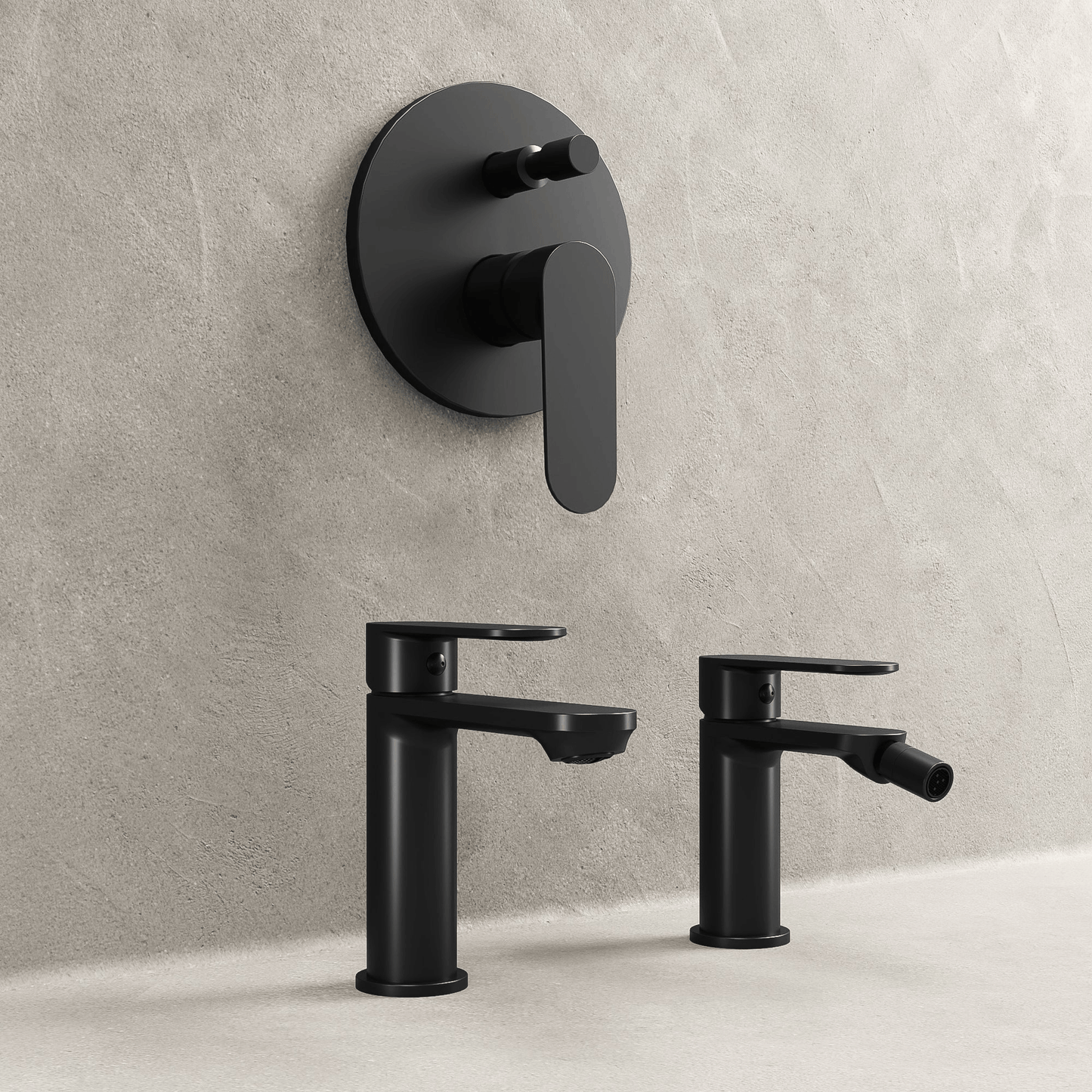 Set Rubinetteria Lavabo Bidet e Doccia Con Deviatore Con Piletta Click Clack Nero - Neptune