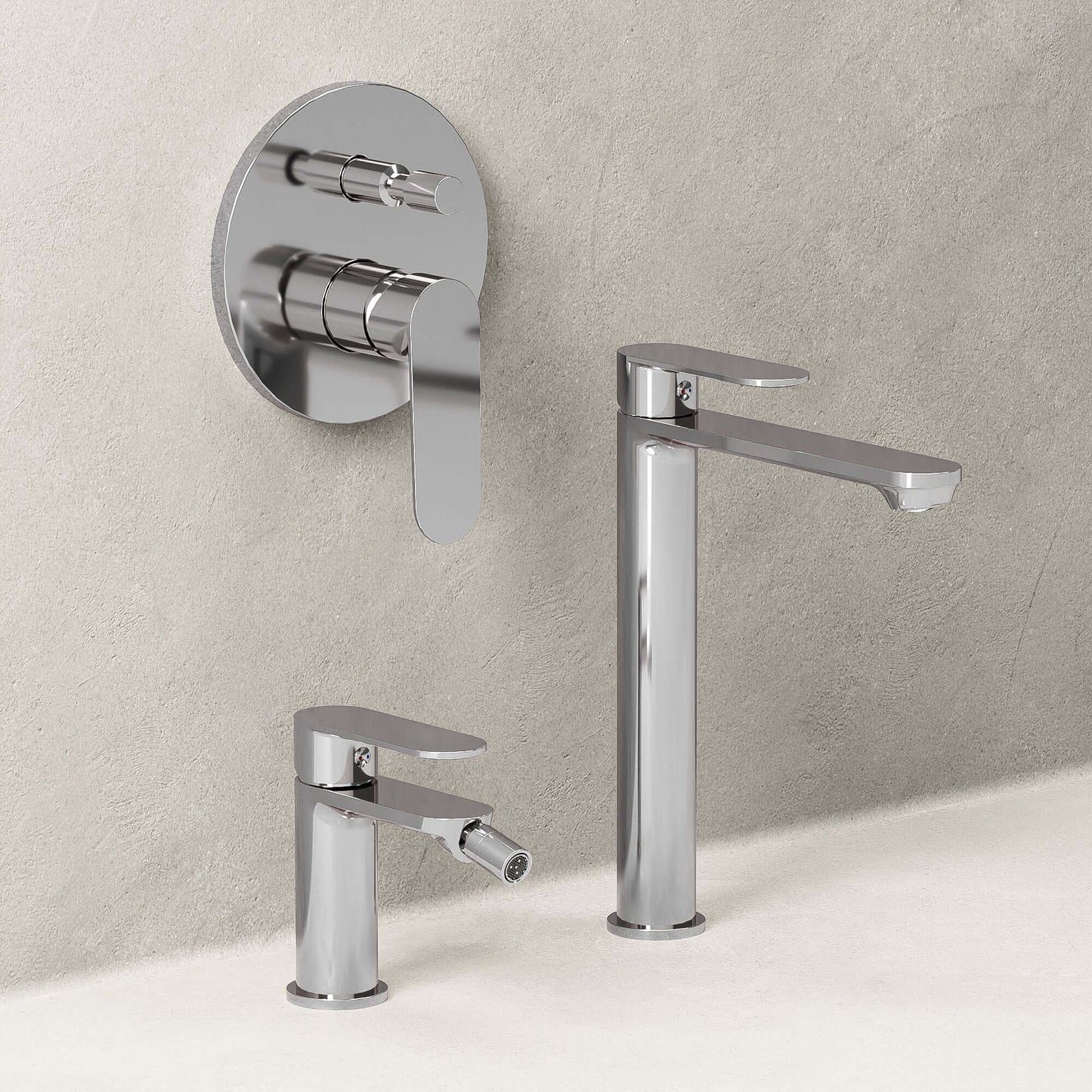 Set Rubinetteria Lavabo Alto Bidet e Doccia Con Deviatore Con Piletta Click Clack Cromo - Neptune
