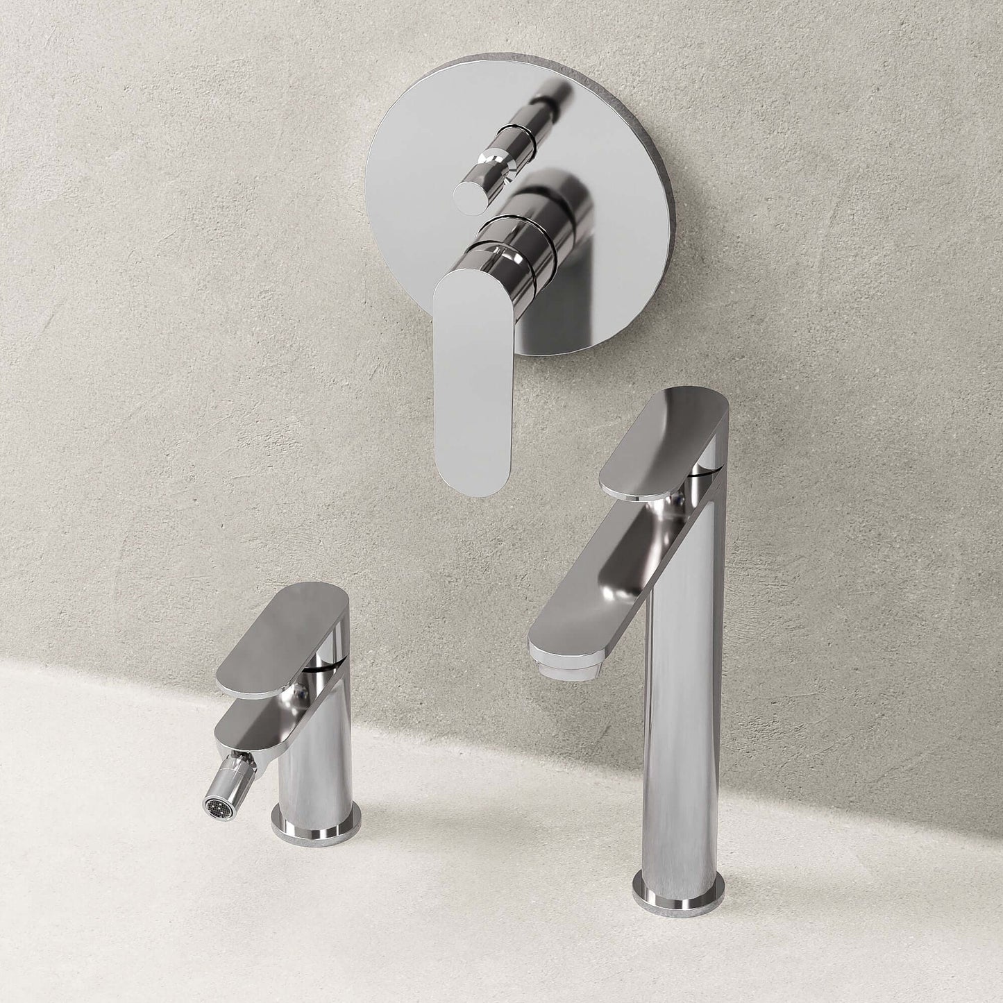 Set Rubinetteria Lavabo Alto Bidet e Doccia Con Deviatore Con Piletta Click Clack Cromo - Neptune