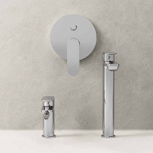 Set Rubinetteria Lavabo Alto Bidet e Doccia Con Deviatore Con Piletta Click Clack Cromo - Neptune