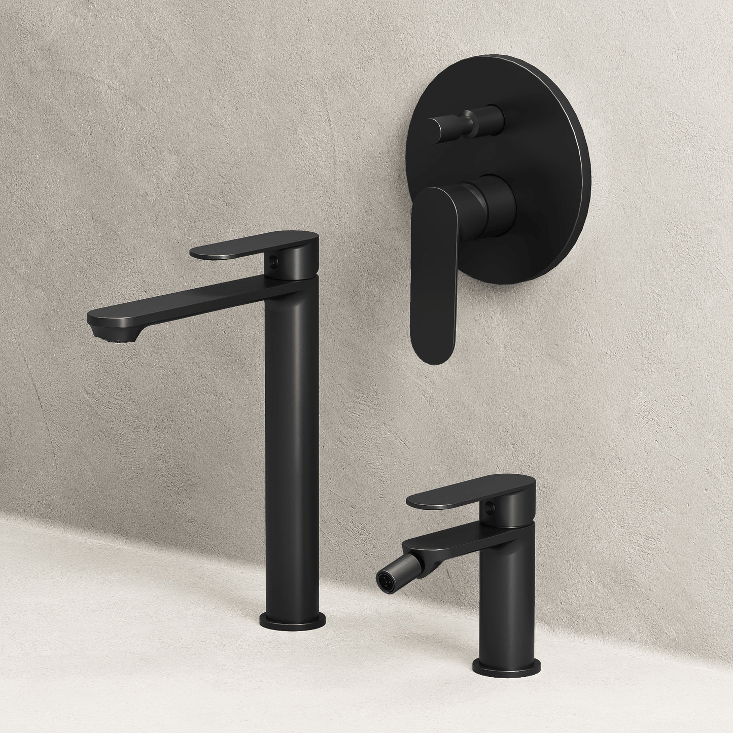 Set Rubinetteria Lavabo Alto Bidet e Doccia Con Deviatore Con Piletta Click Clack Nero - Neptune