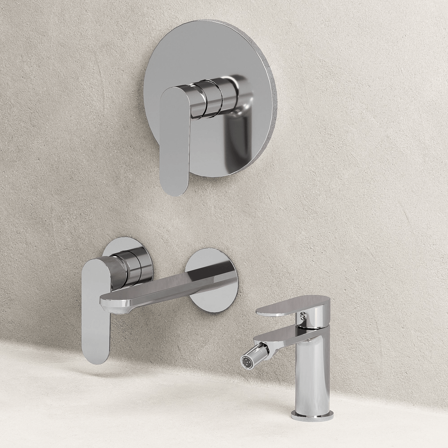 Set Miscelatori Lavabo a Parete Bidet e Doccia Con Piletta Click Clack Cromo - Neptune