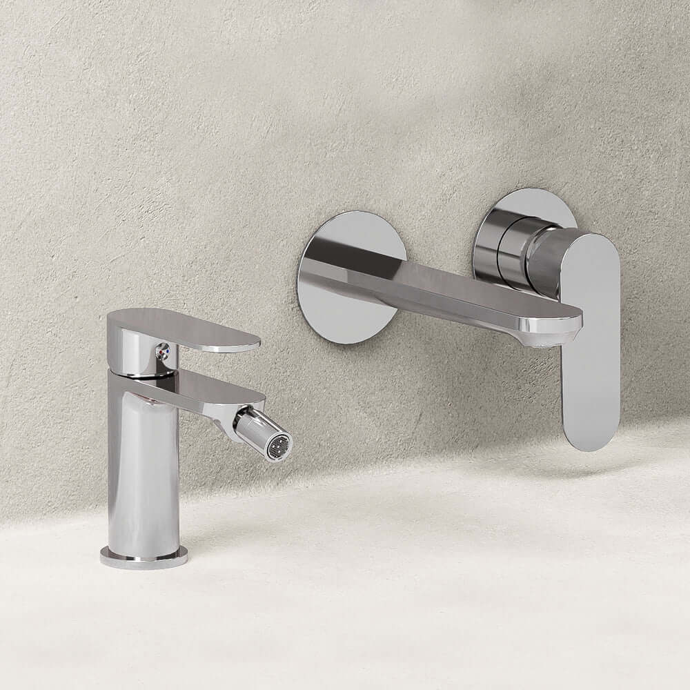 Set Miscelatori Lavabo a Parete e Bidet Con Piletta Click Clack Cromo - Neptune