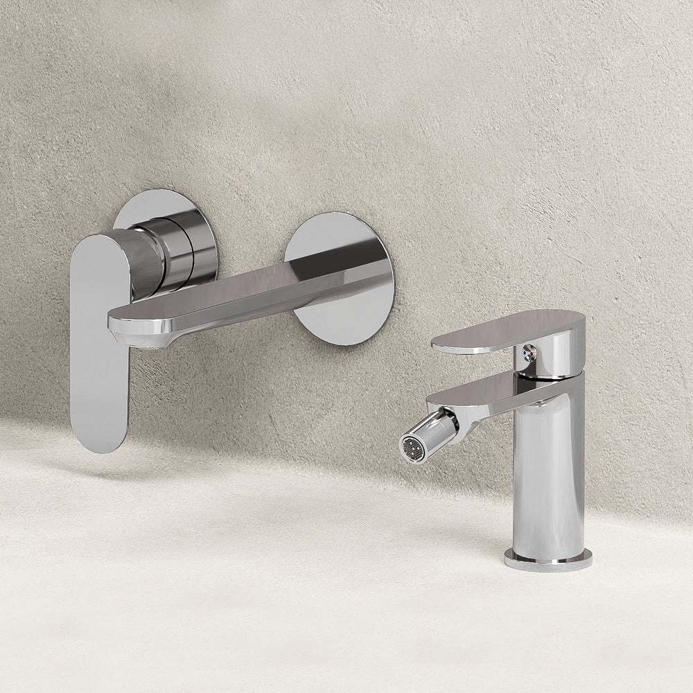Set Miscelatori Lavabo a Parete e Bidet Con Piletta Click Clack Cromo - Neptune
