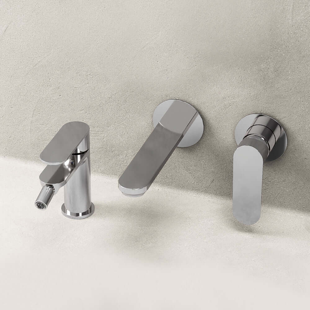 Set Miscelatori Lavabo a Parete e Bidet Con Piletta Click Clack Cromo - Neptune