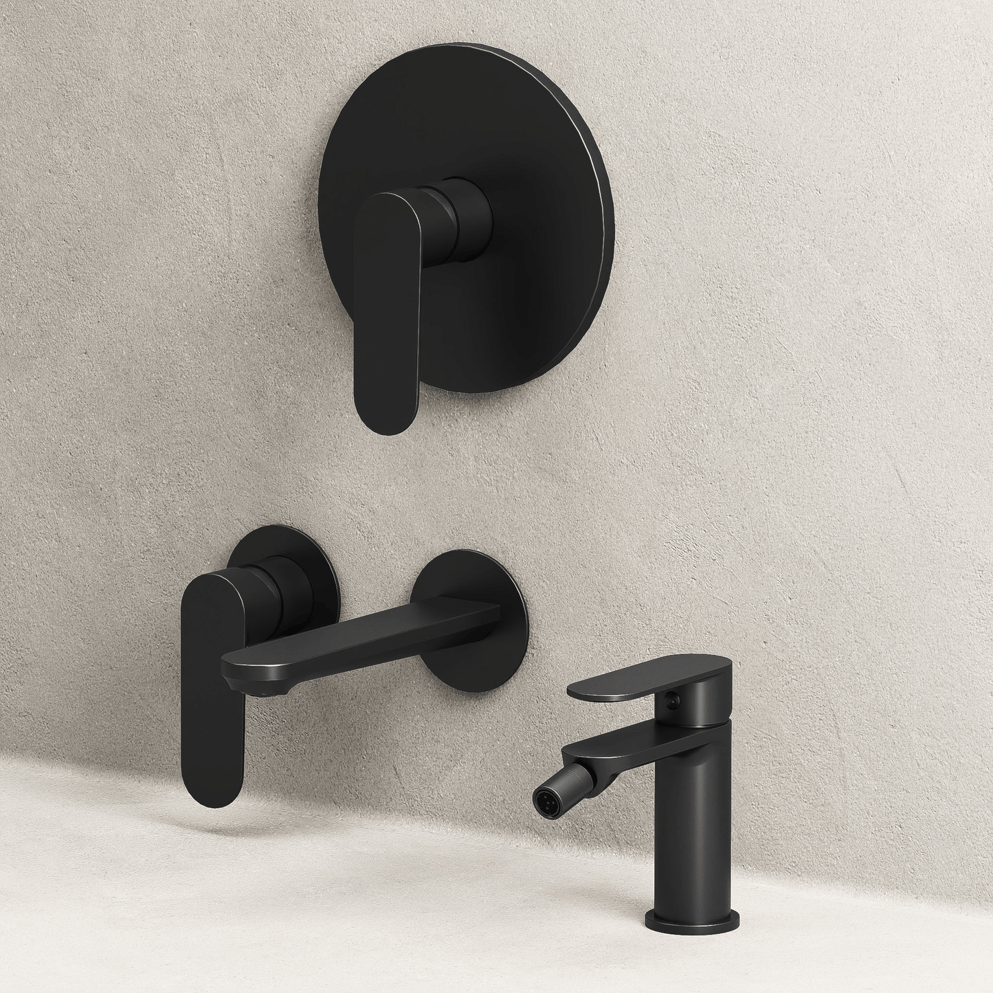 Set Miscelatori Lavabo a Parete Bidet e Doccia Con Piletta Click Clack Nero - Neptune