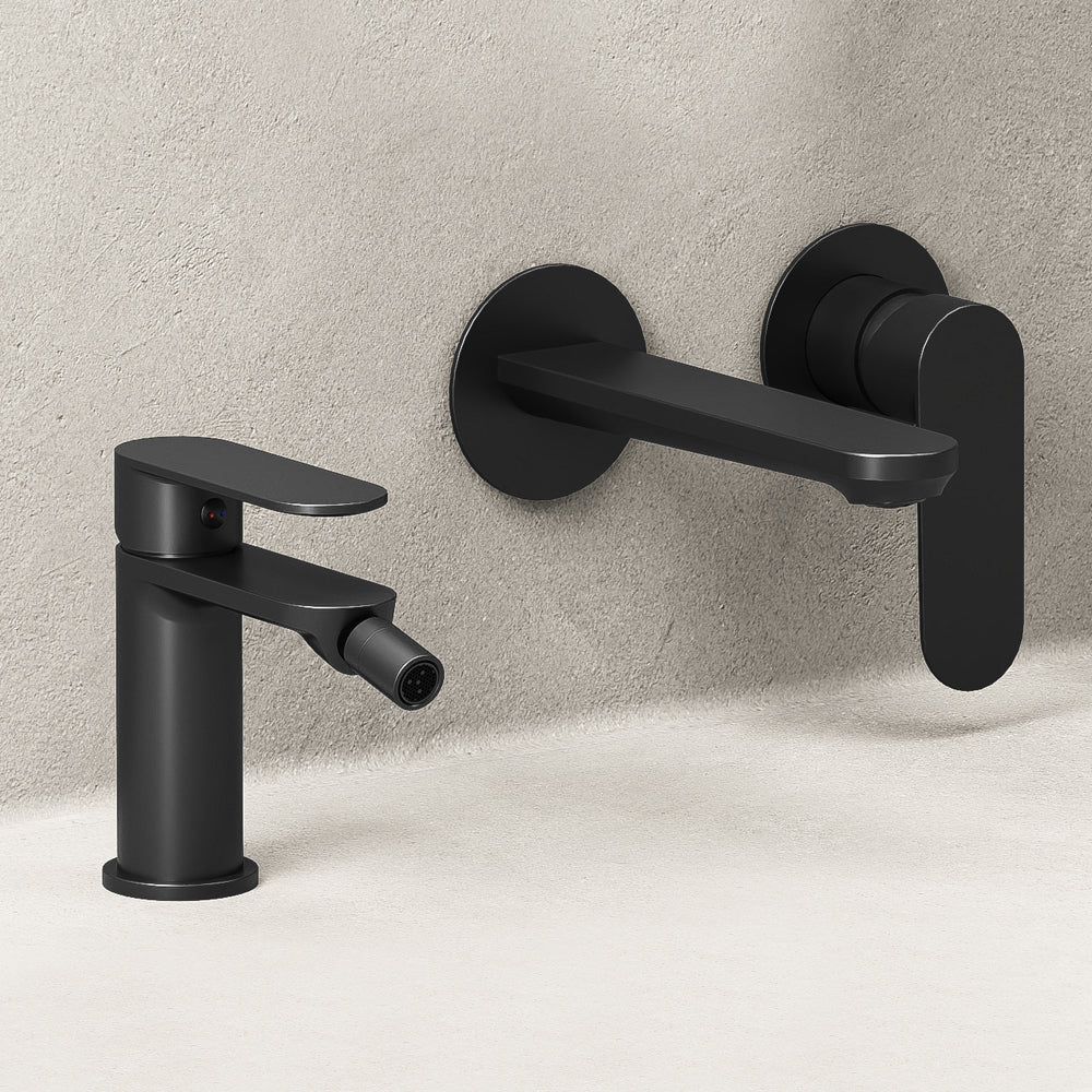 Set Miscelatori Lavabo a Parete e Bidet Con Piletta Click Clack Nero - Neptune