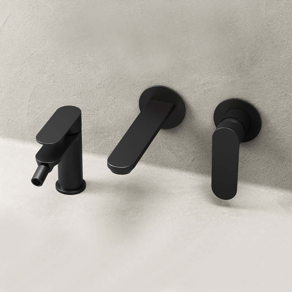 Set Miscelatori Lavabo a Parete e Bidet Con Piletta Click Clack Nero - Neptune