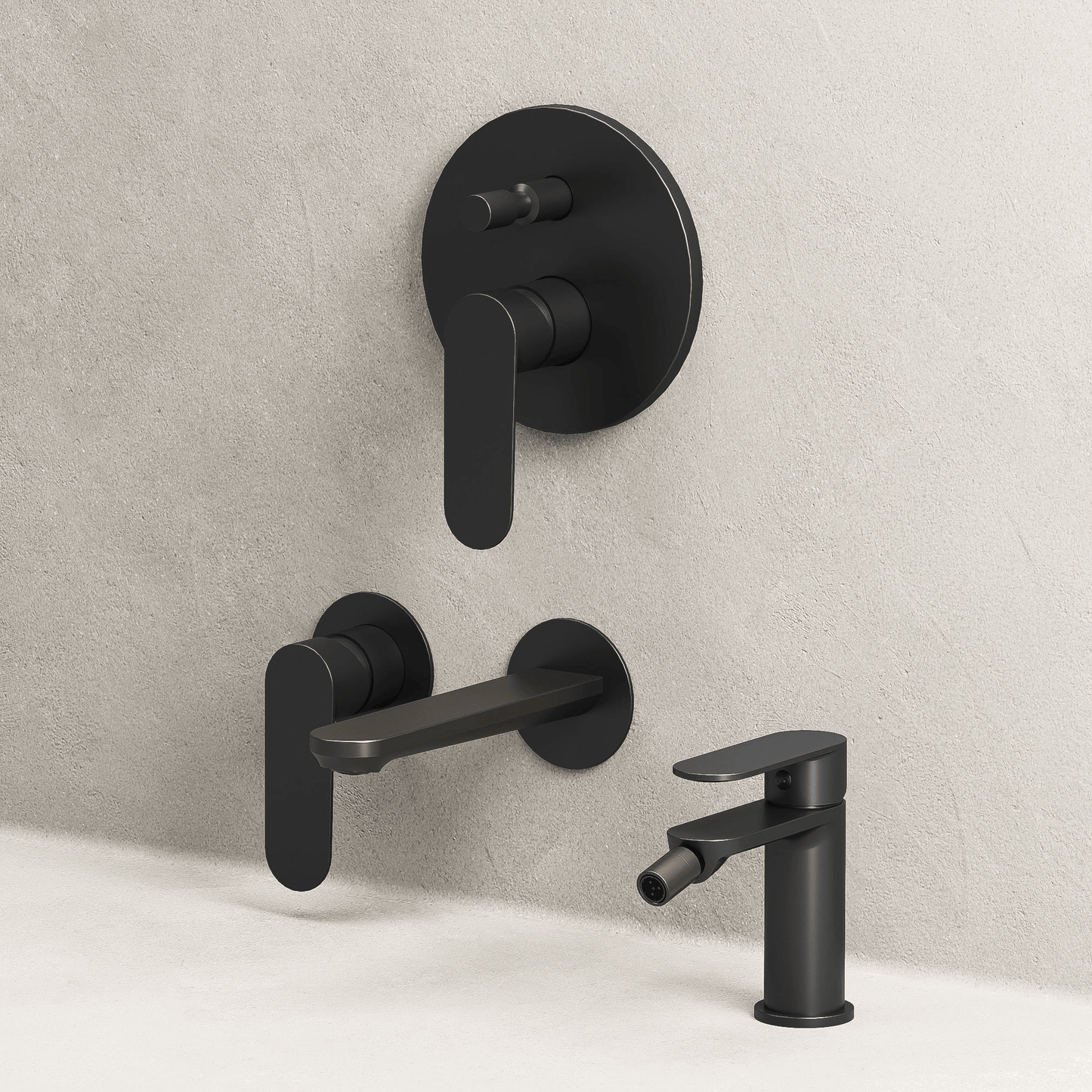 Set Miscelatori Lavabo a Parete Bidet e Doccia c/Deviatore Con Piletta Click Clack Nero - Neptune