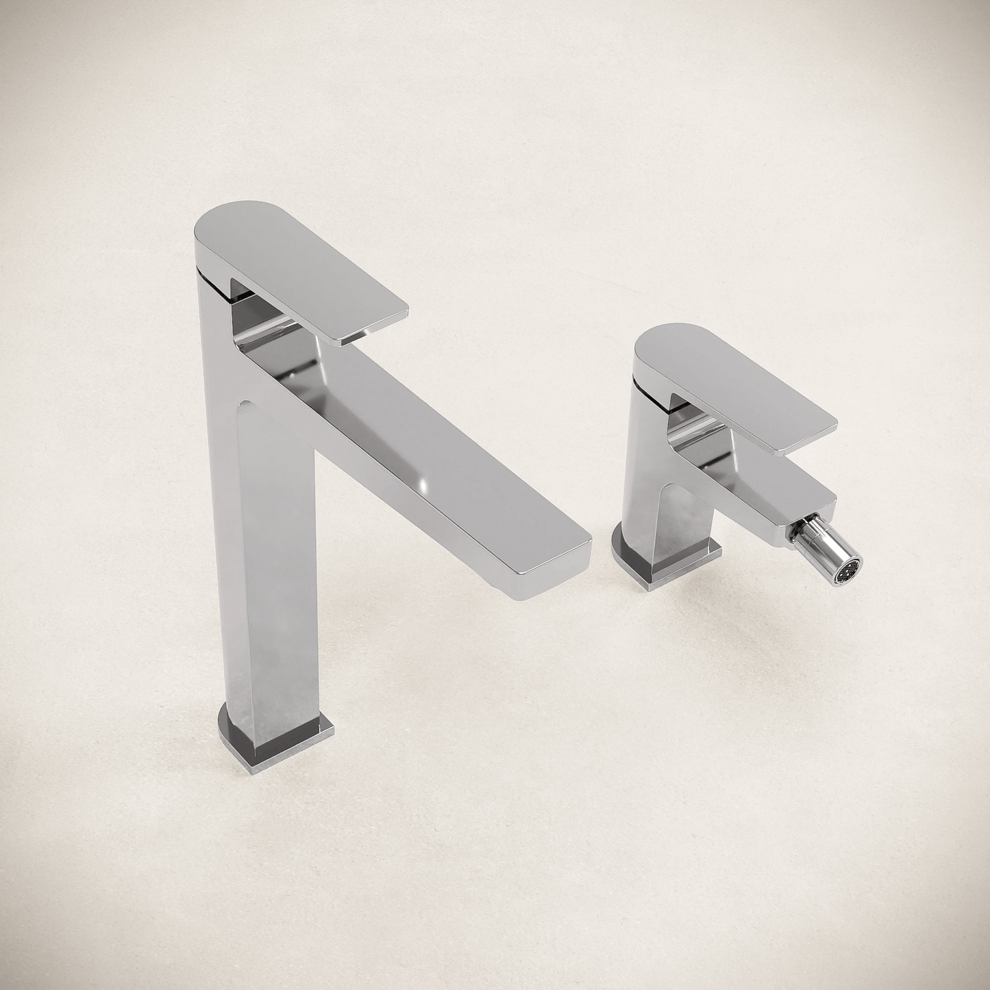 Set Miscelatori Lavabo Alto e Bidet Con Piletta Click Clack Cromo - Sun