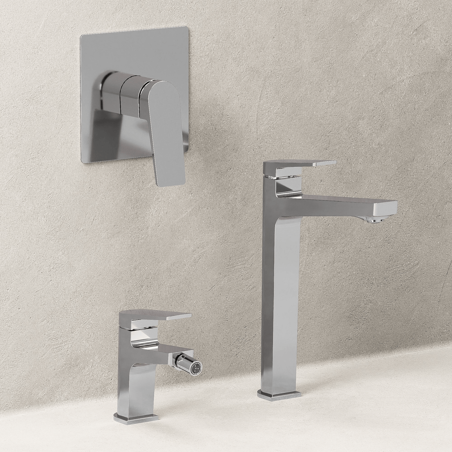 Set Rubinetteria Lavabo Alto Bidet e Doccia Con Piletta Click Clack Cromo - Sun