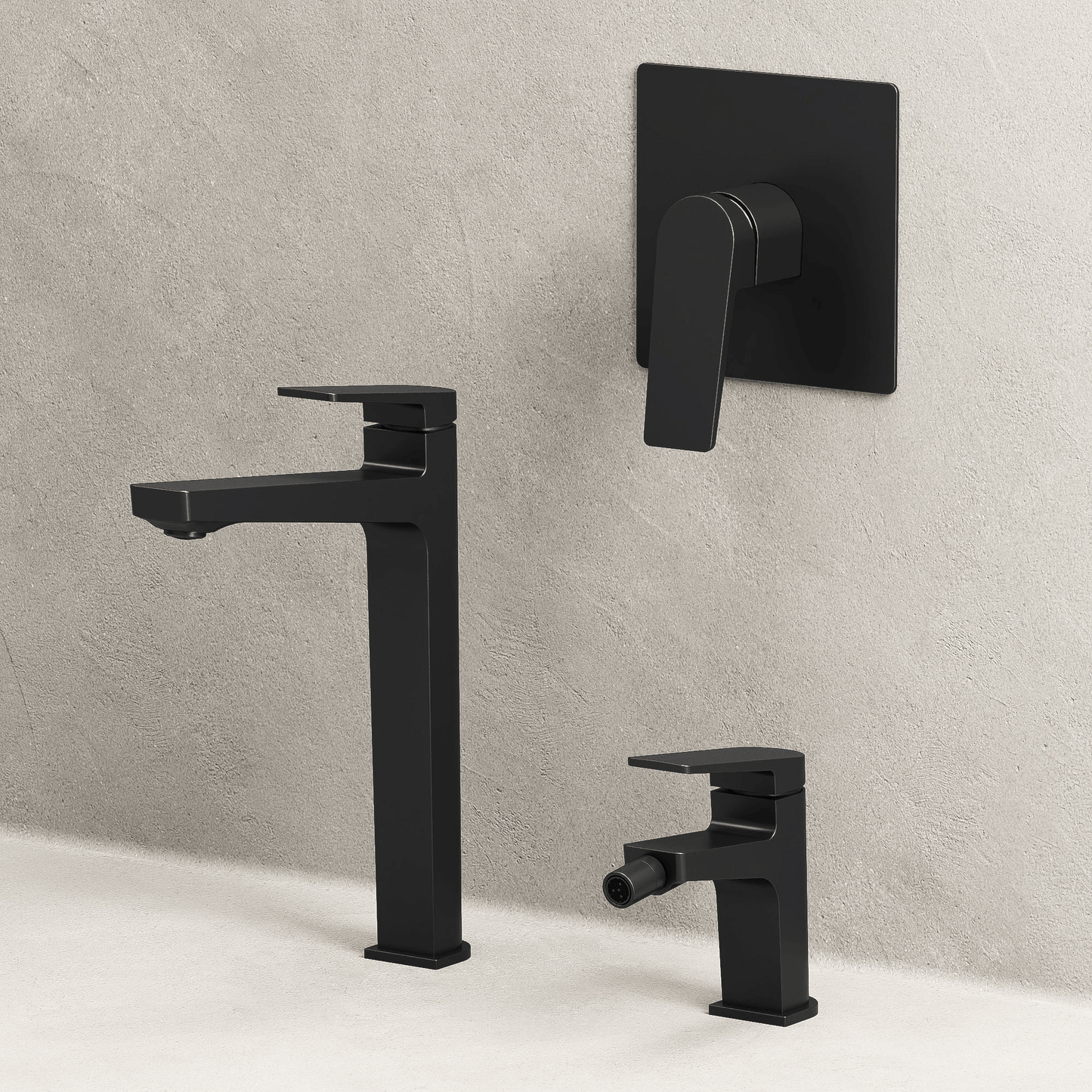 Set Rubinetteria Lavabo Alto Bidet e Doccia Con Piletta Click Clack Nero - Sun